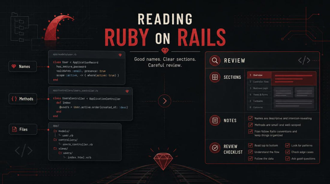 Reading Ruby on Rails Code: Names, Sections, and Careful Review