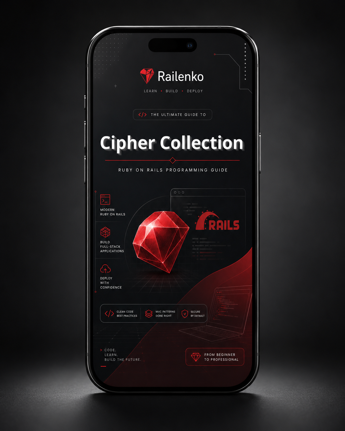 Phone displaying the Railenko Cipher Collection app on a dark background