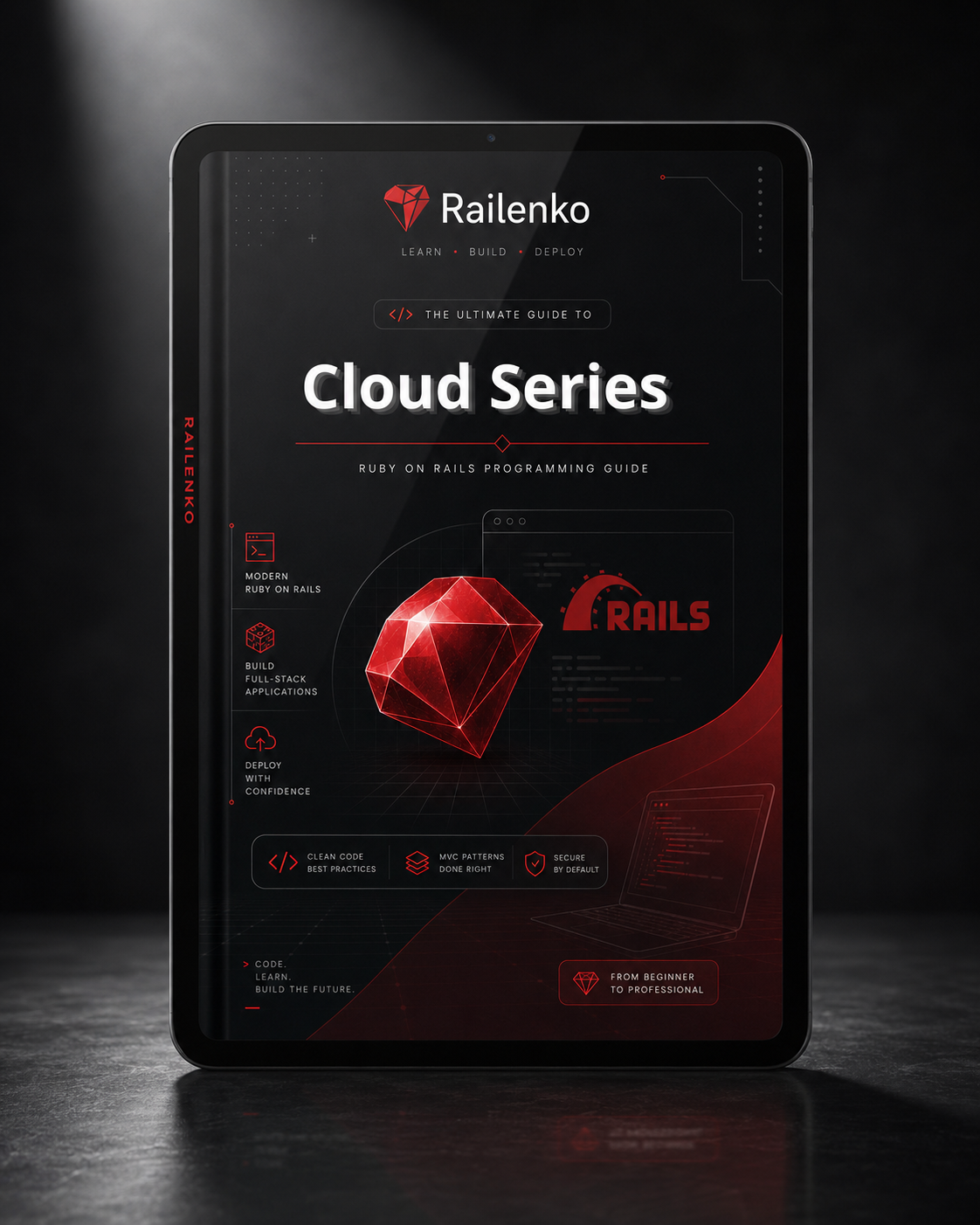 Book titled 'The Ultimate Guide to Cloud Series' by Railenko on a dark background