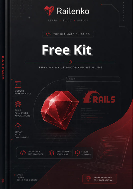 Book cover of 'The Ultimate Guide to Free Kit' by Railenko with a red gemstone and laptop design on a dark background.
