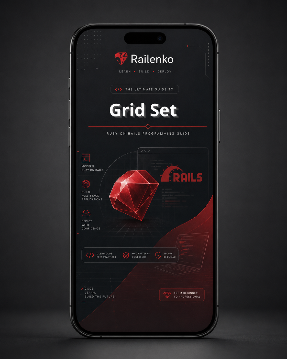 Phone displaying a Railenko app with a dark theme and red accents on a dark background