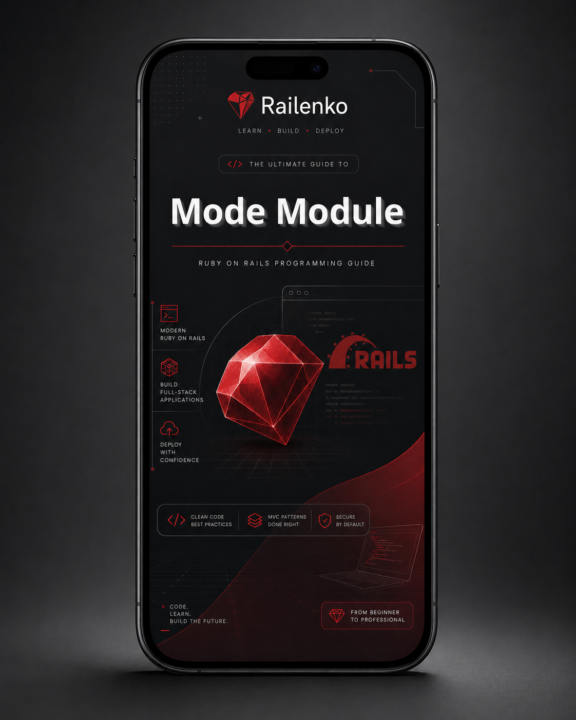 Phone displaying the Railenko Mode Module guide on a dark background