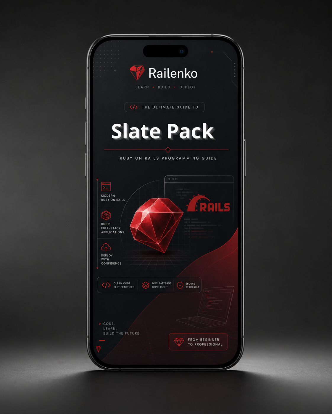 Phone displaying the Railenko Slate Pack guide on a dark background