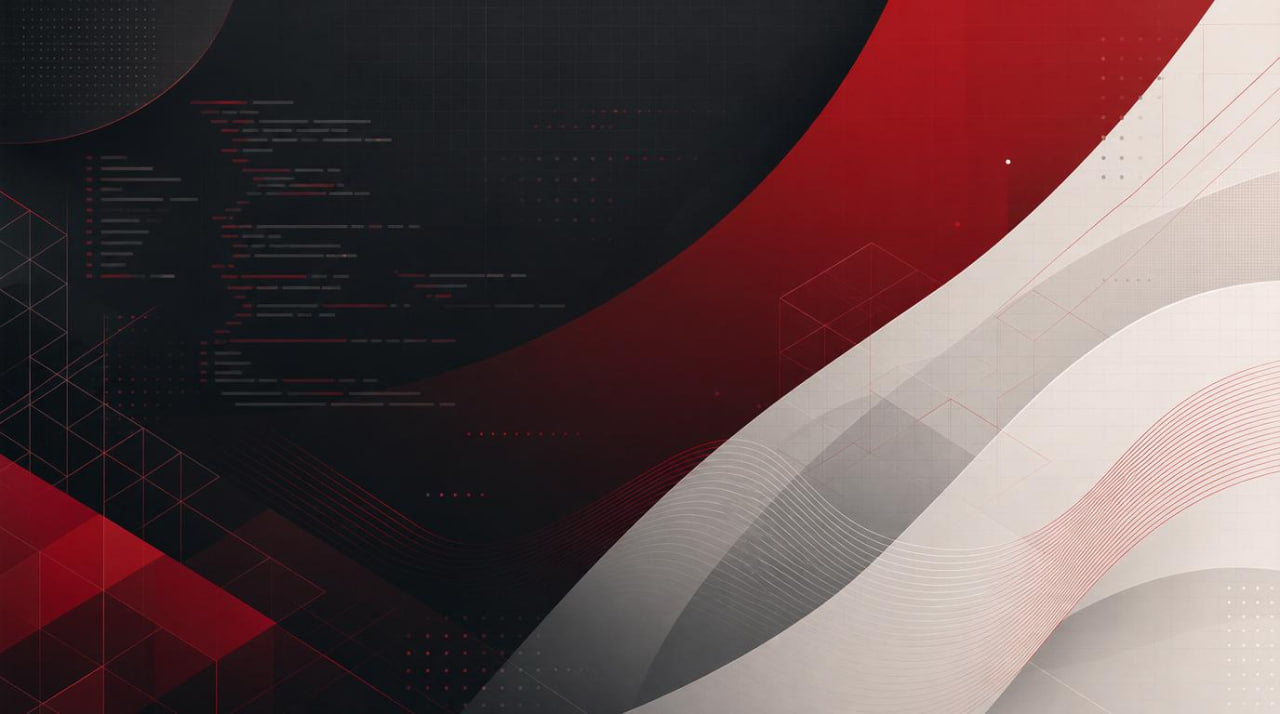 Abstract design with red, black, and gray colors on a dark background