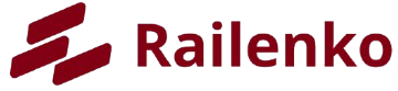 Logo of Railenko with a red design element on a white background